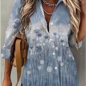 Elegant Floral Button-Down Shirt in Blue